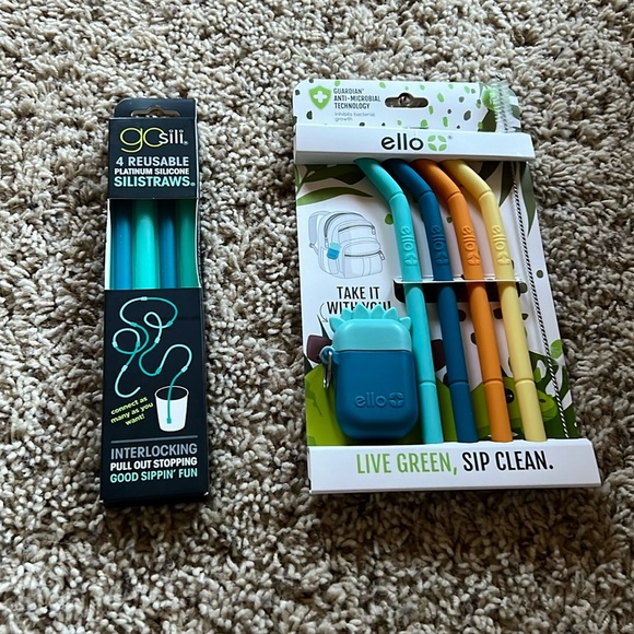 BNWT reusable silicone antimicrobial fun straws, cleaning brush & carry case set - Picture 1 of 9